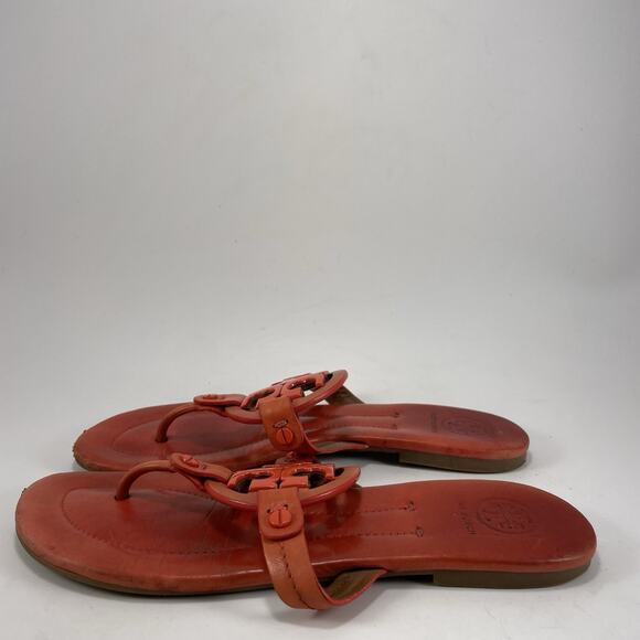 Tory Burch Miller Cloud Logo Sandals Womens Size 6.5 M Orange Leather - Picture 3 of 9